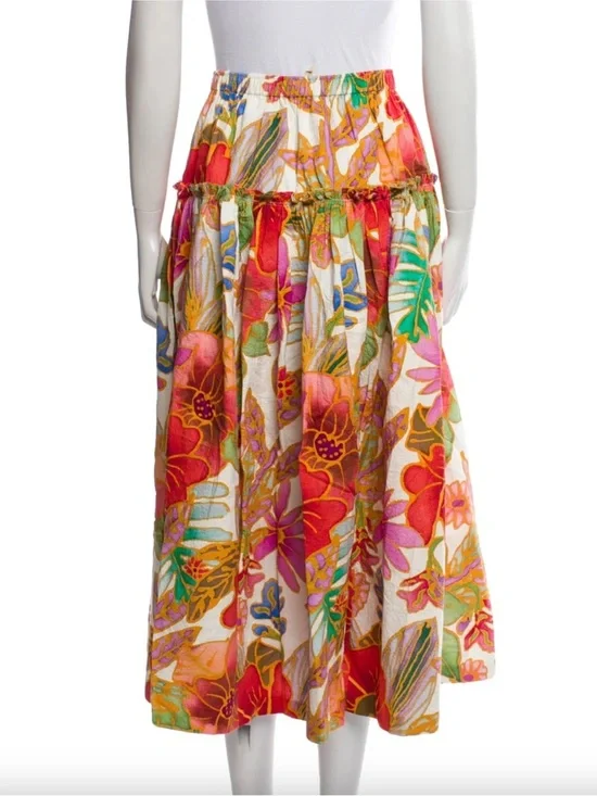 Mara Hoffman Bettina Floral Organic Cotton DropWaist Ruffle Maxi Luxury Skirt,XS - Picture 6 of 15